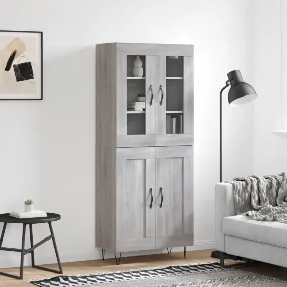 Szybka wysyłka Witrynka szary dąb sonoma 69,5x34x180cm materiał drewnopochodny Lumarko! - Hurtownia wielobranżowa Lumarko
